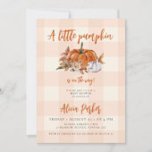 Invitation Code QR shower de bébé automne gingham citrouille (Devant)