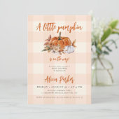 Invitation Code QR shower de bébé automne gingham citrouille (Debout devant)