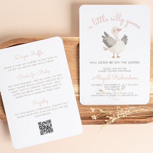 Invitation Code QR Silly Goose Rose Fille Baby Shower