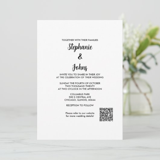 Invitation Code QR Simple Elegant Script Classic 2024 Mariage (Debout devant)