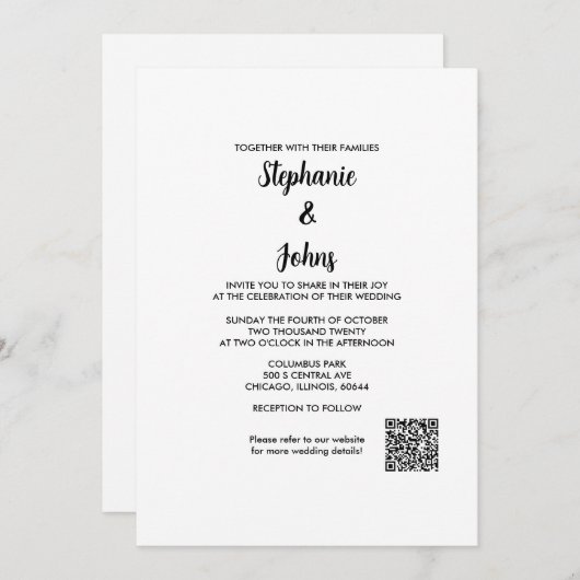 Invitation Code QR Simple Elegant Script Classic 2024 Mariage (Devant / Derrière)