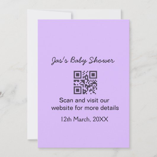 Invitation Code QR simple pour baby shower avec texte de nom (Devant)