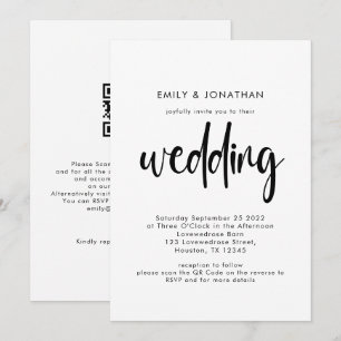 Invitation Code QR Simple Script Noir Blanc Mariage