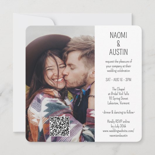 Invitation Code QR Simple Unique 2 Mariage photo tout-en-un (Devant)