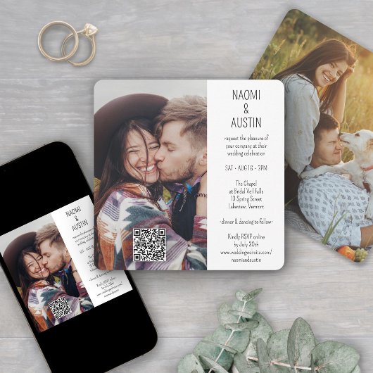 Invitation Code QR Simple Unique 2 Photo Tout-En-Un Mariage