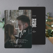 Invitation Code QR superposé photo RSVP noms script mariage
