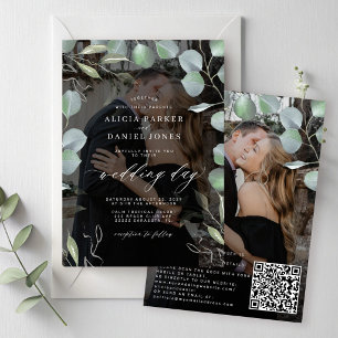 Invitation CODE QR superposition de photo d'eucalyptus noir m