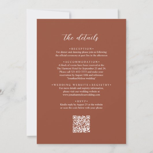 Invitation Code QR Terracotta Photo Overlay Script Mariage (Dos)