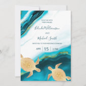 Invitation Code QR | Tortues d'or Turquoise Enk Agate Mariage (Devant)