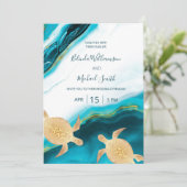 Invitation Code QR | Tortues d'or Turquoise Enk Agate Mariage (Debout devant)