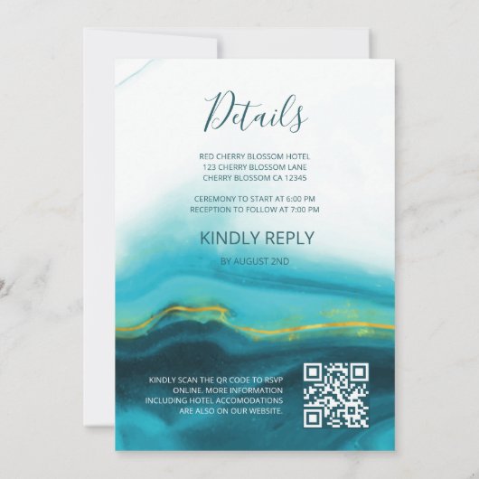 Invitation Code QR | Tortues d'or Turquoise Enk Agate Mariage (Dos)
