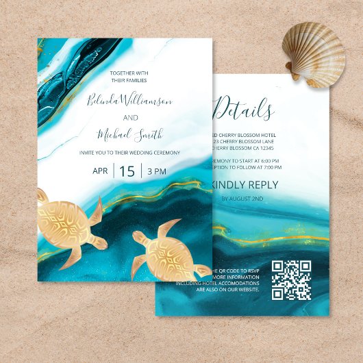 Invitation Code QR | Tortues d'or Turquoise Enk Agate Mariage