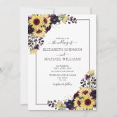 Invitation Code QR Tournesol Mauve Foncé Aquarelle Mariage (Devant)