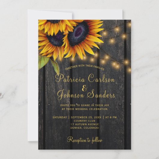 Invitation Code QR tournesol rustique tout en un mariage (Devant)