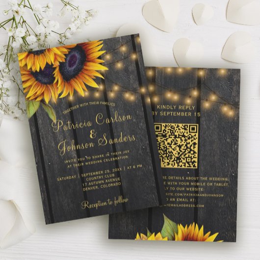 Invitation Code QR tournesol rustique tout en un mariage