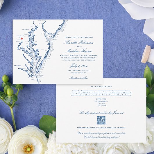 Invitation Code QR tout-en-un de Washington DC Mariage bleu R