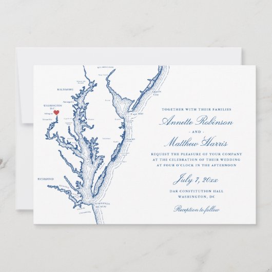 Invitation Code QR tout-en-un de Washington DC Mariage bleu R (Devant)