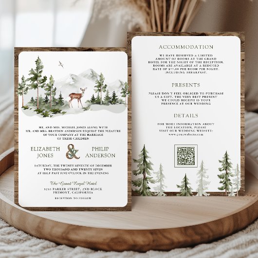 Invitation Code QR Tout en Un Mariage de Cerf de Forêt de Mon