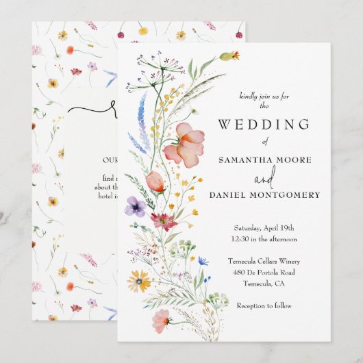 Invitation Code QR Tout En Un Mariage Fleur Sauvage (Devant / Derrière)