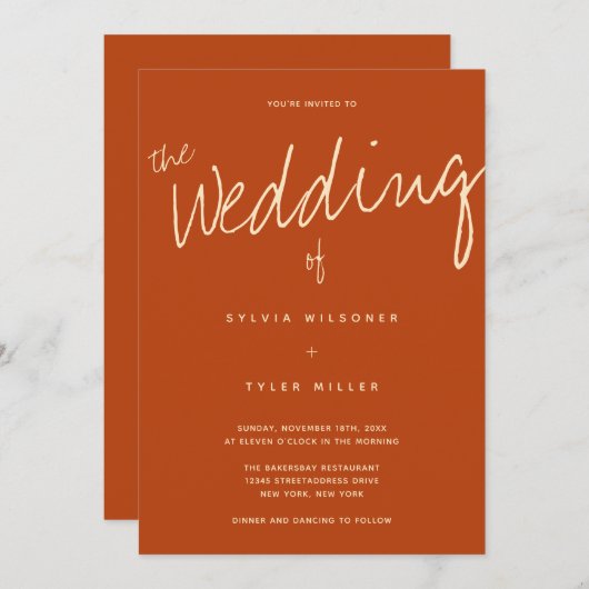 Invitation Code QR Typographie Décontractée Brûlé Mariage ora (Devant / Derrière)