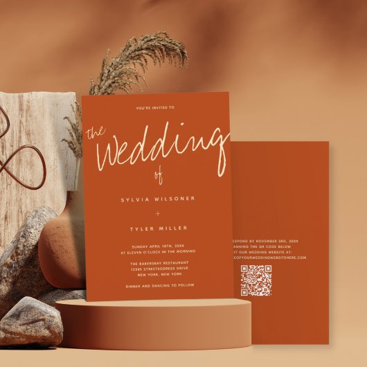 Invitation Code QR Typographie Décontractée Brûlé Orange
