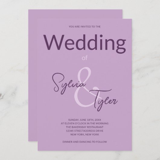 Invitation Code QR Typographie Décontractée Mariage violet (Devant / Derrière)