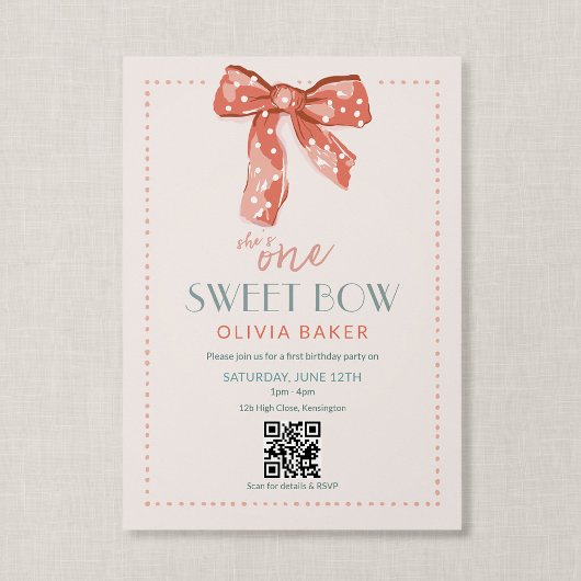 Invitation Code QR Un Arc Douce Rose Coquette Premier Anniver