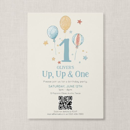Invitation Code QR Up Up One Ballon Anniversaire Premier