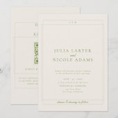 Invitation Code QR vert classique Détail RSVP Registre Mariag (Devant / Derrière)