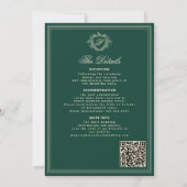 Invitation Code QR vert classique monogramme formel de mariag (Dos)