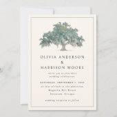 Invitation Code QR Vert Élégant Arbre Chêne Mariage Sudiste (Devant)
