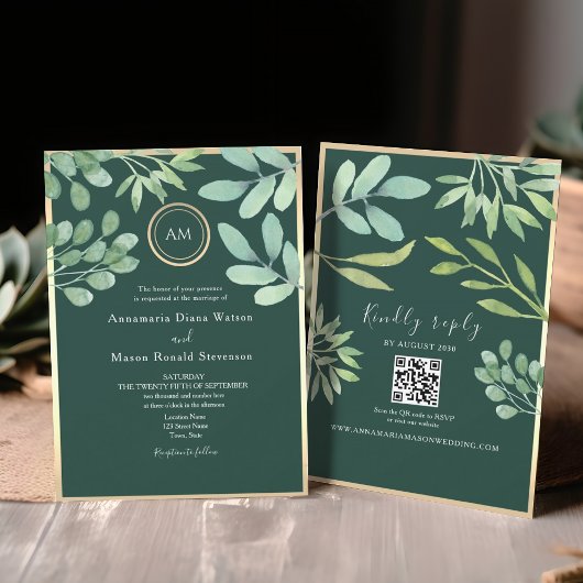 Invitation Code QR Vert Émeraude Mariage
