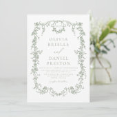 Invitation Code QR Vert Français Sage Tout en un Mariage (Debout devant)