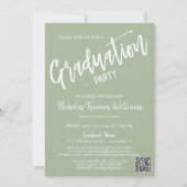 Invitation Code QR vert moderne Dusty Parti de graduation pho (Devant)