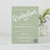 Invitation Code QR vert moderne Dusty Parti de graduation pho (Debout devant)