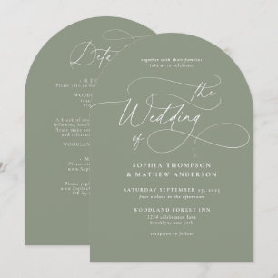 Invitation Code QR Vert Sauge Élégant Tout en un Mariage en A