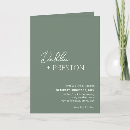 Invitation Code QR Vert Sauge Minimal Mariage Moderne (Devant)