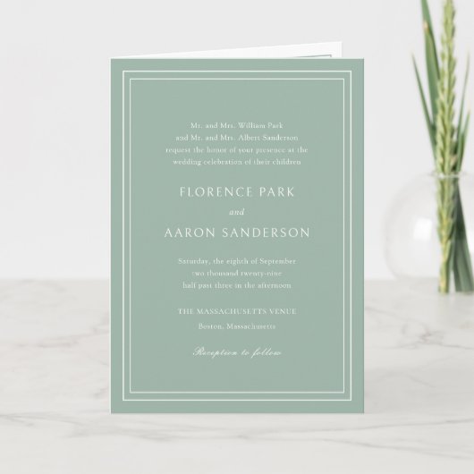 Invitation Code QR Vert Sauge Traditionnel Mariage Intemporel (Devant)