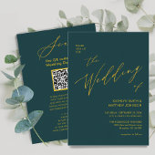 Invitation Code QR vert tout en un élégant Mariage or