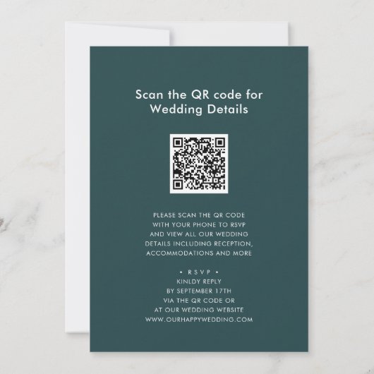 Invitation Code QR vert tout en un Mariage de script moderne (Dos)