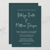 Invitation Code QR vert tout en un Mariage de script moderne (Devant / Derrière)