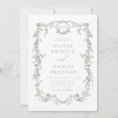 Invitation Code QR victorien vert Sage Tout en un Mariage (Devant)