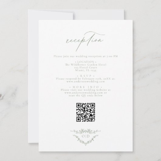 Invitation Code QR victorien vert Sage Tout en un Mariage (Dos)