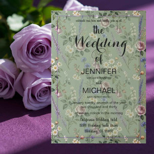 Invitation Code QR Wildflower Mariage Floral Vert Sauge