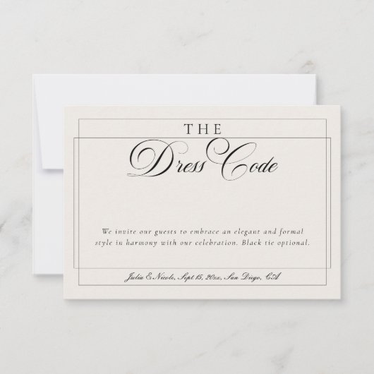 Invitation Code vestimentaire formel calligraphie ivoire noir (Devant)