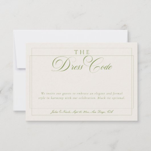 Invitation Code vestimentaire formel calligraphie ivoire vert (Devant)