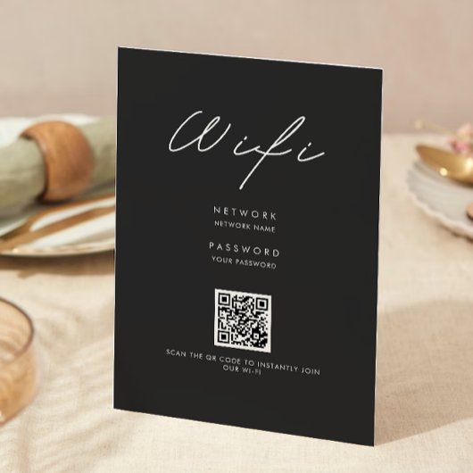 Invitation Code Wifi Noir, Code QR Connexion Wifi Wifi
