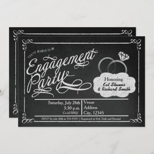 Invitation coed Chalk du tableau de bord de la par (Devant / Derrière)