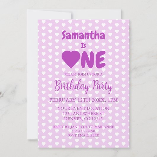 Invitation Coeur 1er anniversaire (Devant)
