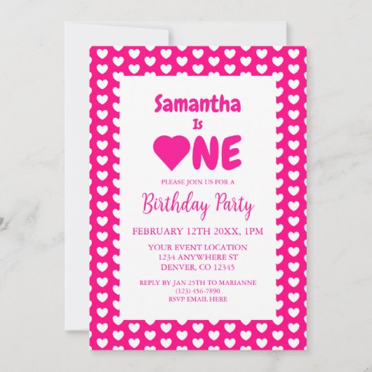 Invitation Coeur 1er anniversaire (Devant)